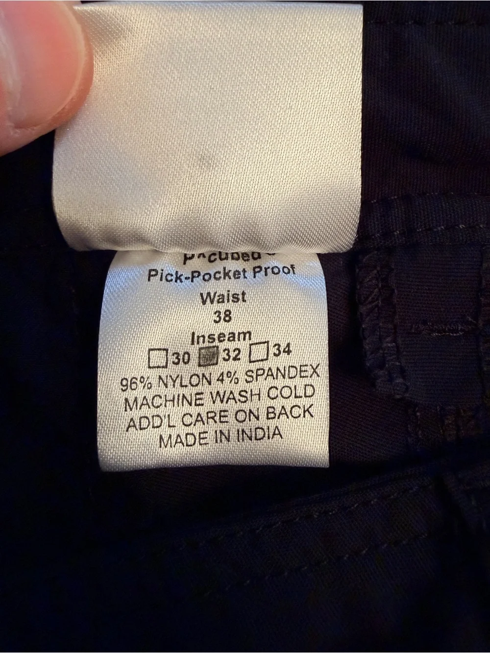Clothing Arts Size 38x32 P^cubed Pick-Pocket Proof Pants Black Nylon Travel Zip